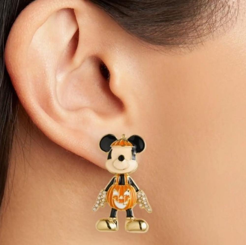 NEW..Disney x Baublebar Mickey Mouse In Pumpkin Costume Dangling Drop Earrings